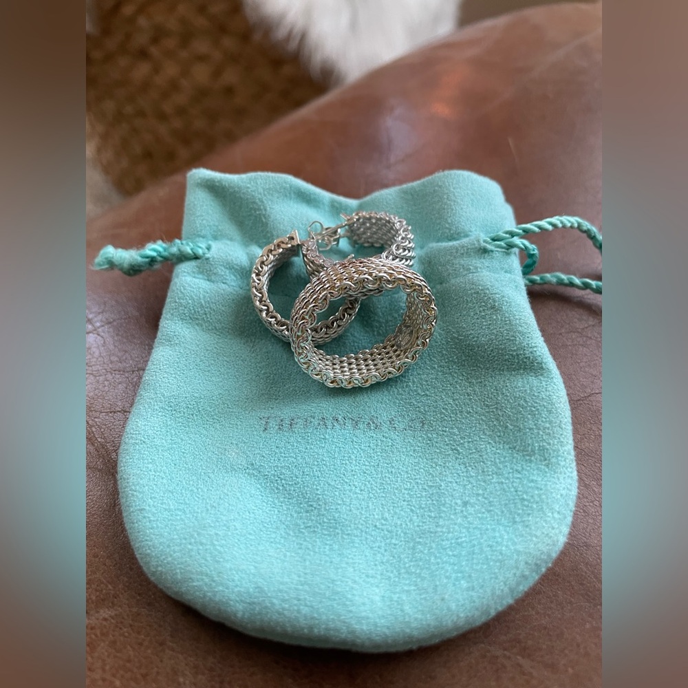 TIFFANY & CO. Somerset basket weave 925 earrings & ring size 7